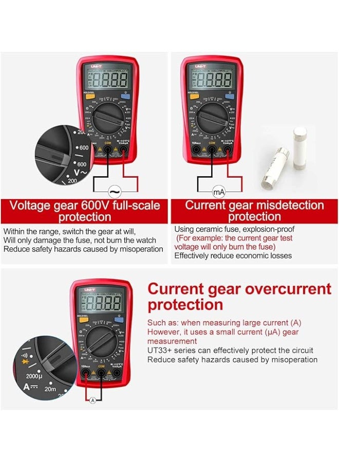 UNI-T UT33C+ Digital Multimeter – Portable High Accuracy Electrical Tester for Voltage, Current, Resistance & Continuity – Compact Professional Measuring Device - Image 5